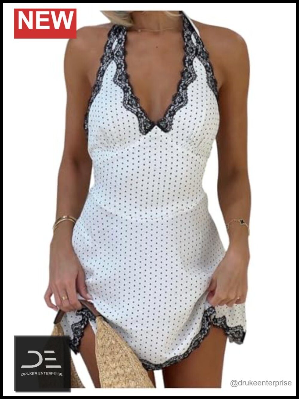 Polka Dots Lace Halter Mini Dress Backless Ruffle Club Night Out